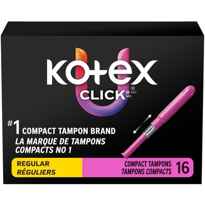 U by Kotex Tampons compacts Click, réguliers, non parfumés, 16 tampons 16 ea, 0,44 $/1ch