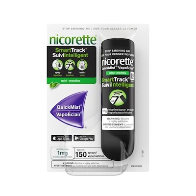 Nicorette Vaporisateur buccal de nicotine VapoÉclair SmartTrack, aide pour cesser de fumer, Menthe, 1 mg, 150 vaporisations 1 ea, 44,99 $/1ch