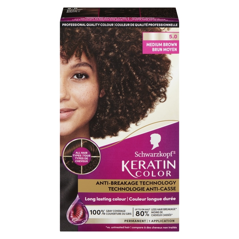 Keratin Color Permanent Hair Color Cream, 5.0 Medium Brown