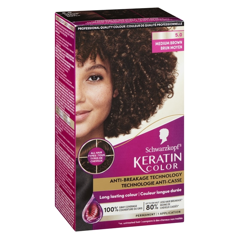 Keratin Color Permanent Hair Color Cream, 5.0 Medium Brown
