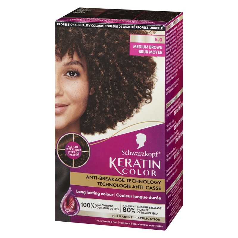 Keratin Color Permanent Hair Color Cream, 5.0 Medium Brown