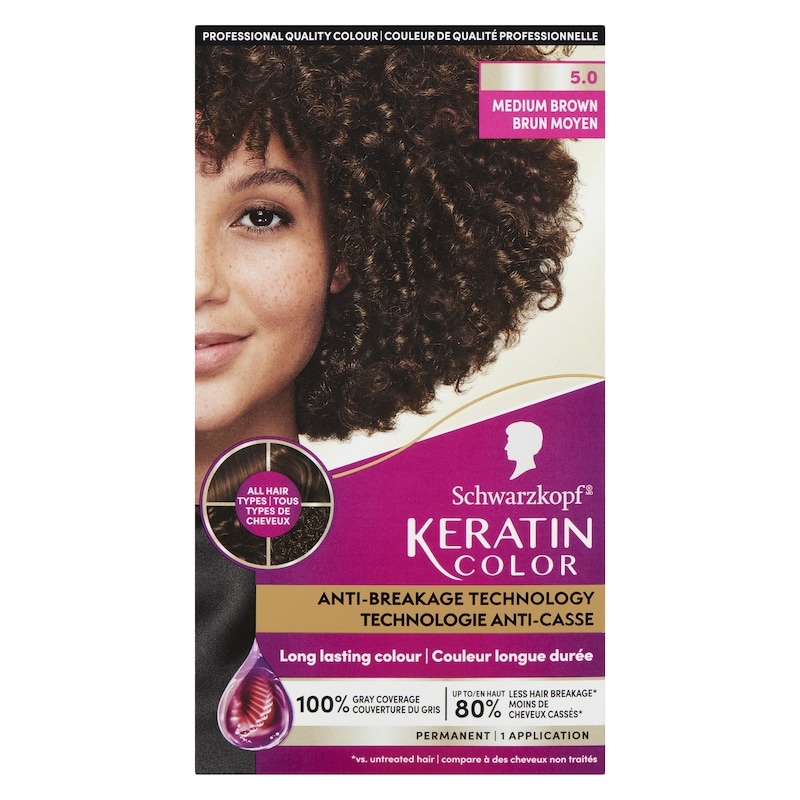 Keratin Color Permanent Hair Color Cream, 5.0 Medium Brown