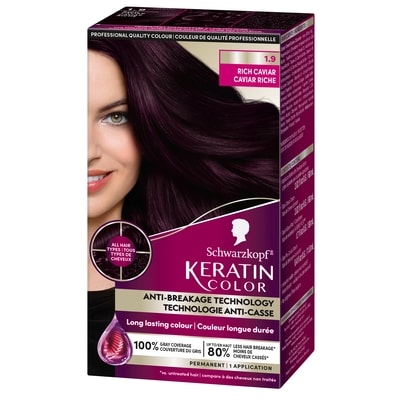 Schwarzkopf Keratin Color Permanent Hair Color Cream, 1.9 Rich Caviar 60 ml, $20.00/100ml