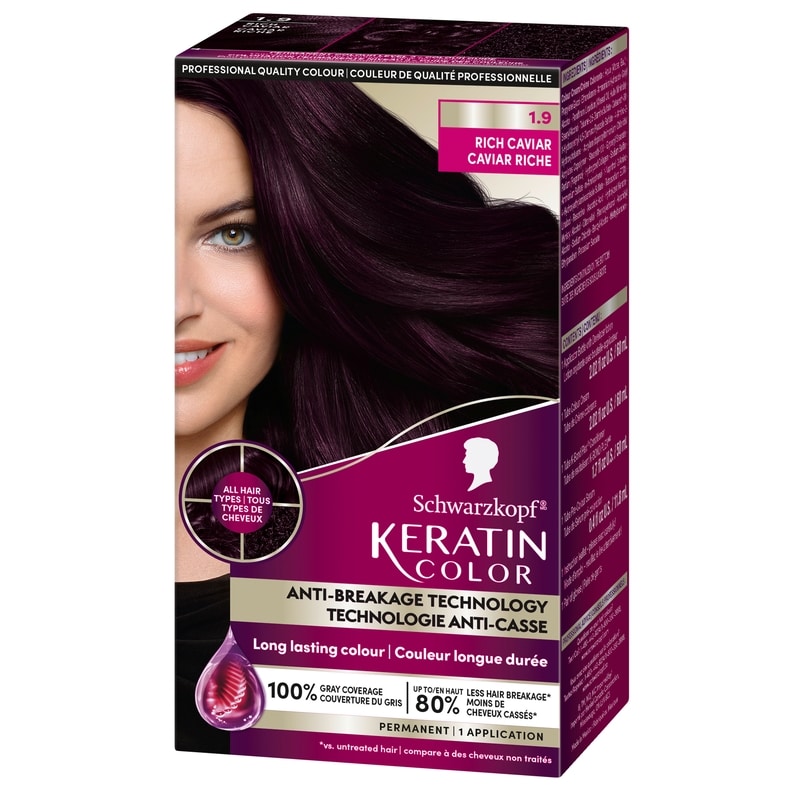 Keratin Color Permanent Hair Color Cream, 1.9 Rich Caviar