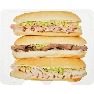 Concocté par nos chefs Paquet de 3 Sous-marins – Jambon, Rôti de Bœuf, Dinde (Après 11h) 993 g, 1,01 $/100g