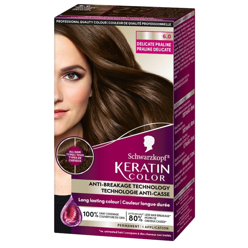 Keratin Color Permanent Hair Color Cream, 6.0 Delicate Praline