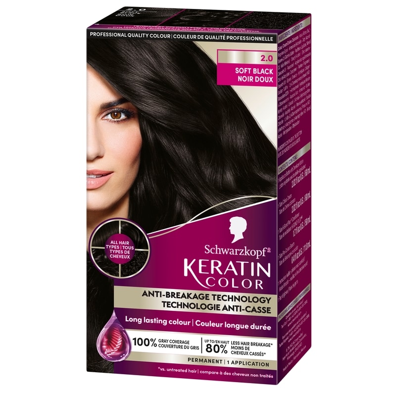 Keratin Color Permanent Hair Color Cream, 2.0 Soft Black