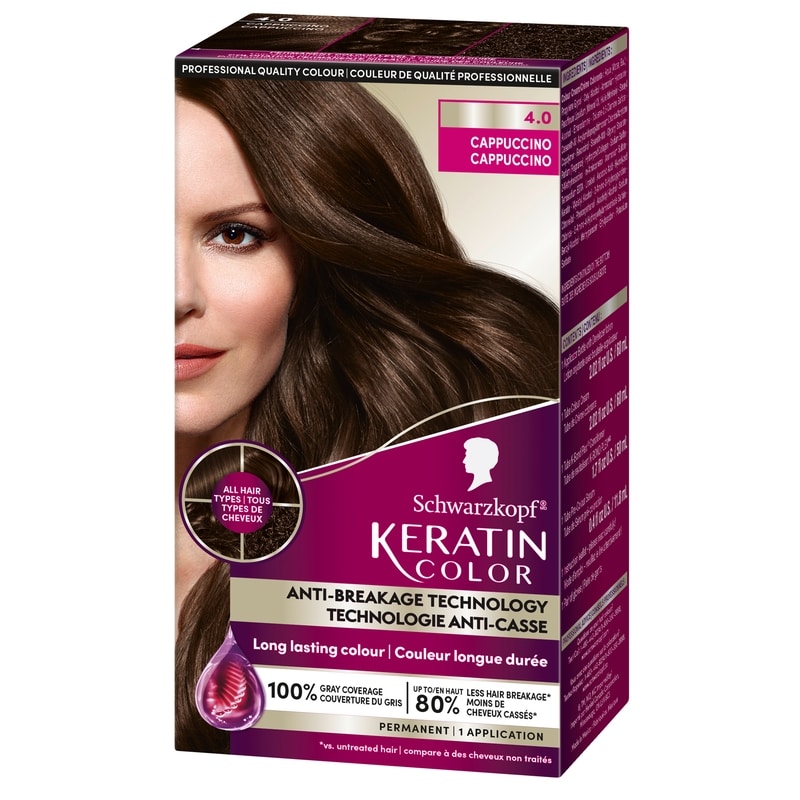 Keratin Color Permanent Hair Color Cream, 4.0 Cappuccino