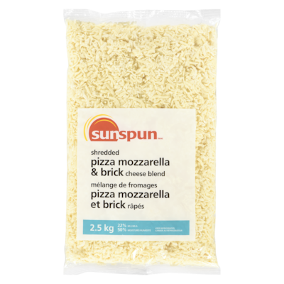 Sunspun Mélange de fromages pizza mozzarella et brick râpés 2.5 kg, 1,48 $/100g