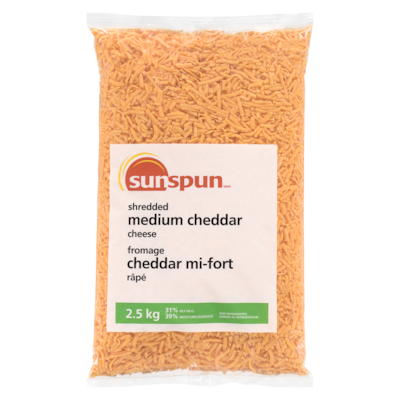 Sunspun Fromage cheddar mi-fort râpé 2.5 kg, 1,48 $/100g