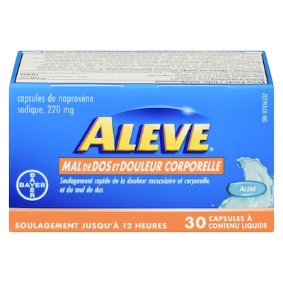 ALEVE Mal de dos et douleur corporelle en gélules liquides 30 ea, 0,42 $/1ch