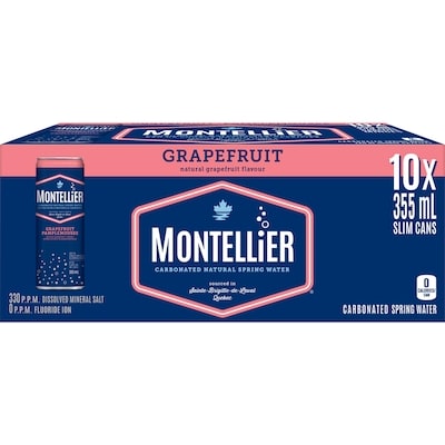 Montellier Eau de source naturelle gazéifiée avec arômes naturels de pamplemousse en emballage de 10 canettes 10x355.0 ml, 0,24 $/100ml