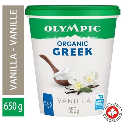 Olympic Yogourt biologique grec à la vanille 35 % 650 g, 1,31 $/100g