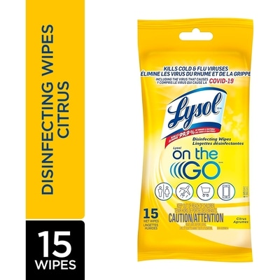 Lysol ON THE GO Disinfecting Surface Wipes Flatpack, Citrus, Disinfectant, Cleaning, Sanitizing 15 ea, $0.20/1ea