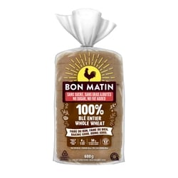 Bon Matin Pain à 100 % de blé entier sans sucre, sans gras ajoutés 600 g, 0,67 $/100g
