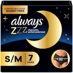 ZZZ Overnight Disposable Period Underwear for Women Sz S-M, 360° Coverage for Worry-Free Nights, 7 Count
