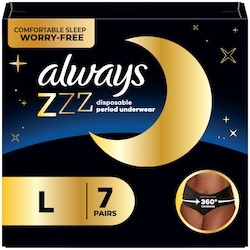 ZZZ Overnight Disposable Period Underwear for Women Sz L, 360° Coverage for Worry-Free Nights, 7 Count