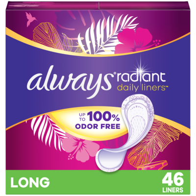 Always Radiant Daily Liners Long, 46CT 46 ea, $0.15/1ea
