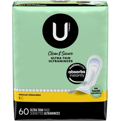 Kotex Serviettes ultraminces Clean & Secure, absorption régulière, 60 unités. 60 ea, 0,24 $/1ch