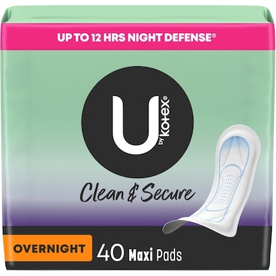 Kotex Clean & Secure Overnight Maxi Pads, 40 Count 40 ea, $0.34/1ea