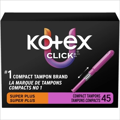 U by Kotex Tampons compacts Click, super plus, non parfumés, 45 tampons 45 ea, 0,31 $/1ch