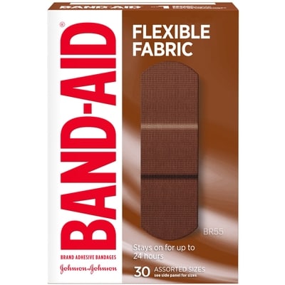 Band-Aid Flexible Fabric Adhesive Bandages, Flexible Protection  Care of Minor Cuts  Scrapes, Quilt-Aid Pad for Painful Wounds, Medium Brown Skin Tone BR55, Assorted Sizes 30 ea, $0.20/1ea