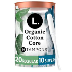 Tampons Regular/Super Absorbency, Made with Organic Cotton, 30 CT