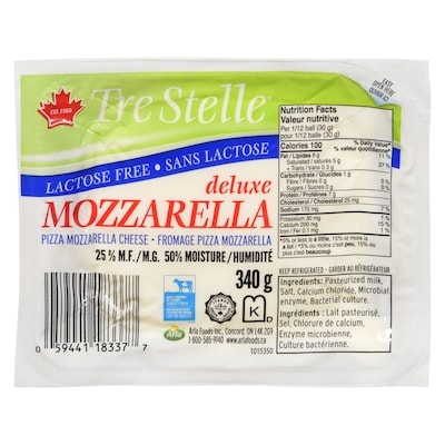 Tre Stelle Fromage Pizza Mozzarella Deluxe Mozzarella 25 % M.G.sans lactose 340 g, 2,50 $/100g