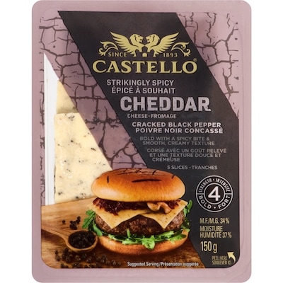 Castello Black Pepper Cheddar Cheese Slices 150 g, $6.33/100g