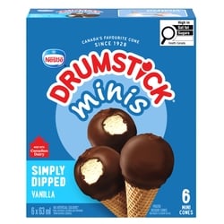 Nestlé Drumstick Minis Simply Dipped Vanilla Frozen Dessert Cones 378 ml, $2.19/100ml