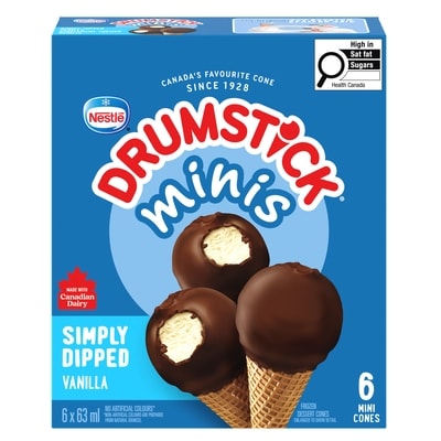 Nestlé Drumstick Minis Simply Dipped Vanilla Frozen Dessert Cones 378 ml, $2.19/100ml