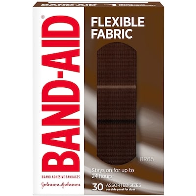 Band-Aid Flexible Fabric Adhesive Bandages, Flexible Protection  Care of Minor Cuts  Scrapes, Quilt-Aid Pad for Painful Wounds, Dark Brown Skin Tone BR65, Assorted Sizes 30 ea, $0.20/1ea