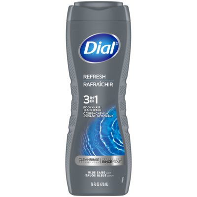 Dial Men 3in1 Body Wash, Hair Wash and Face Wash, Refresh, Blue Sage Scent 473 ml, $1.22/100ml