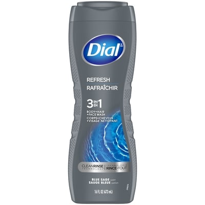 Dial Men Nettoyant 3 en 1 pour le corps, les cheveux et le visage, rafraîchissant, parfum sauge bleue 473 ml, 1,16 $/100ml