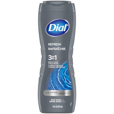 Dial Men Nettoyant 3 en 1 pour le corps, les cheveux et le visage, rafraîchissant, parfum sauge bleue 473 ml, 0,84 $/100ml