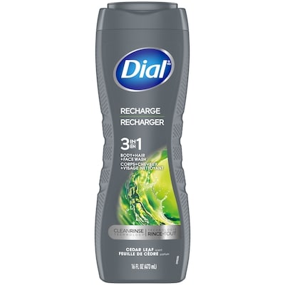 Dial Men Nettoyant 3 en 1 pour le corps, les cheveux et le visage, recharger, parfum feuille de cèdre 473 ml, 1,16 $/100ml