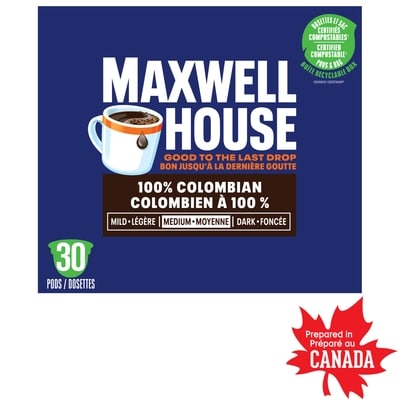 Maxwell House Café 100% colombien certifié compostable k-cup coffee pods, 30 pods 292 g, 7,19 $/100g