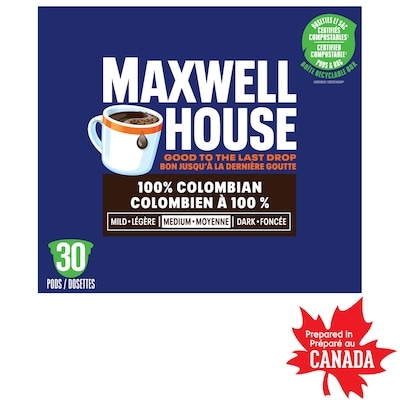 Maxwell House Café 100% colombien certifié compostable k-cup coffee pods, 30 pods 292 g, 7,53 $/100g