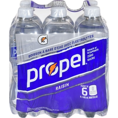Propel Eau enrichie au raisin avec électrolytes Gatorade, emballage de 6 bouteilles 6x500.0 ml, 0,24 $/100ml