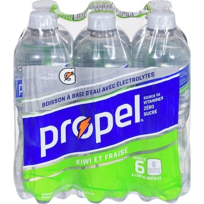 Propel Eau enrichie à la fraise et au kiwi avec électrolytes Gatorade, emballage de 6 bouteilles 6x500.0 ml, 0,28 $/100ml