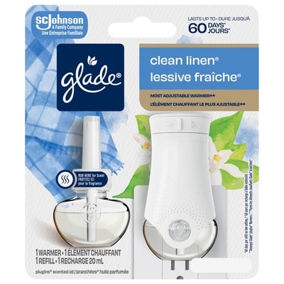 Glade PlugIns Scented Oil Air Freshener Warmer + Refill, Clean Linen 1 ea, $9.99/1ea