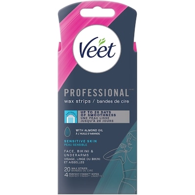 Veet Professional™ Wax Strips, Face, Bikini & Underarm, For Sensitive Skin, with Almond Oil 20ct 20 ea, $0.60/1ea
