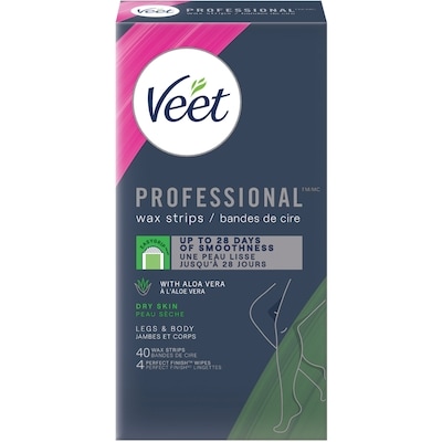 Veet Bandes de cire ProfessionalMC pour les jambes et le corps, peau sèche, avec aloe vera 40ct 40 ea, 0,51 $/1ch