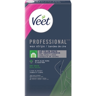 Veet Bandes de cire ProfessionalMC pour les jambes et le corps, peau sèche, avec aloe vera 20ct 20 ea, 0,75 $/1ch