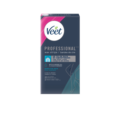 Veet Bandes de cire professionnelles pour jambes et corps, peau sensible 20 ea, 0,75 $/1ch