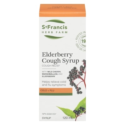 St Francis Herb Farm Elderberry Cough Syrup Cough + Cold 120 ml, $14.99/100ml