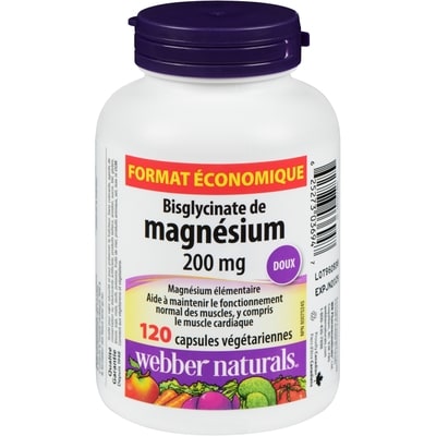 Webber Naturals Bisglycinate De Magnésium 200 Mg Format Économique 120 ea, 0,14 $/1ch
