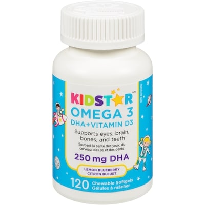 Kidstar 250 Mg Dha Citron Bleuet Omega 3 Dha + Vitamin D3 120 ea, 0,32 $/1ch