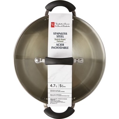 President's Choice President's Choice Stainless Steel Dutch Oven 5qt with Break Resistent Tempered-Glass Lid and cool touch handles, Induction Compatible 1 ea, $43.00/1ea