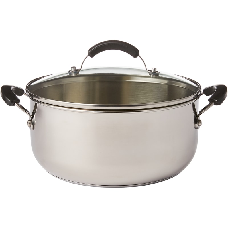 President's Choice Stainless Steel Dutch Oven 5qt with Break Resistent Tempered-Glass Lid and cool touch handles, Induction Compatible